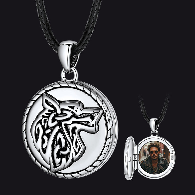 Custom Viking Wolf Locket Necklace With Picture Inside