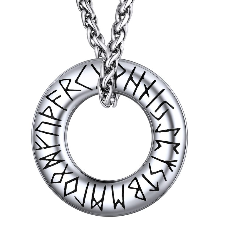 Norse Viking Rune Circle Chain Necklace for