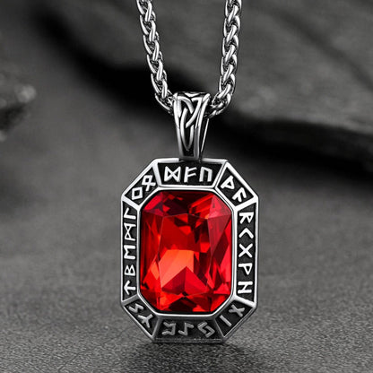 Engraved Crystal Dog Tag Necklace With Viking Runes for