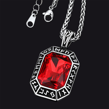 Engraved Crystal Dog Tag Necklace With Viking Runes for