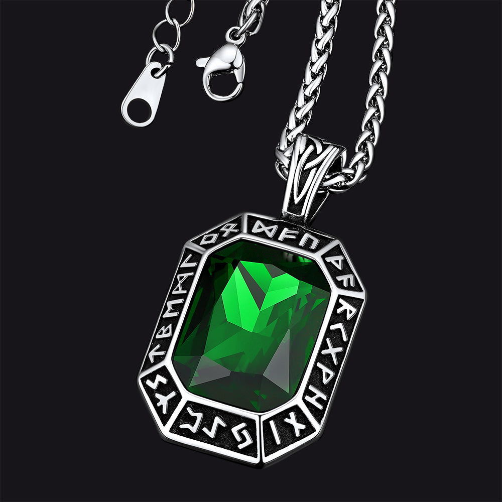 Engraved Crystal Dog Tag Necklace With Viking Runes for