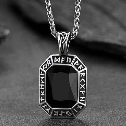 Engraved Crystal Dog Tag Necklace With Viking Runes for