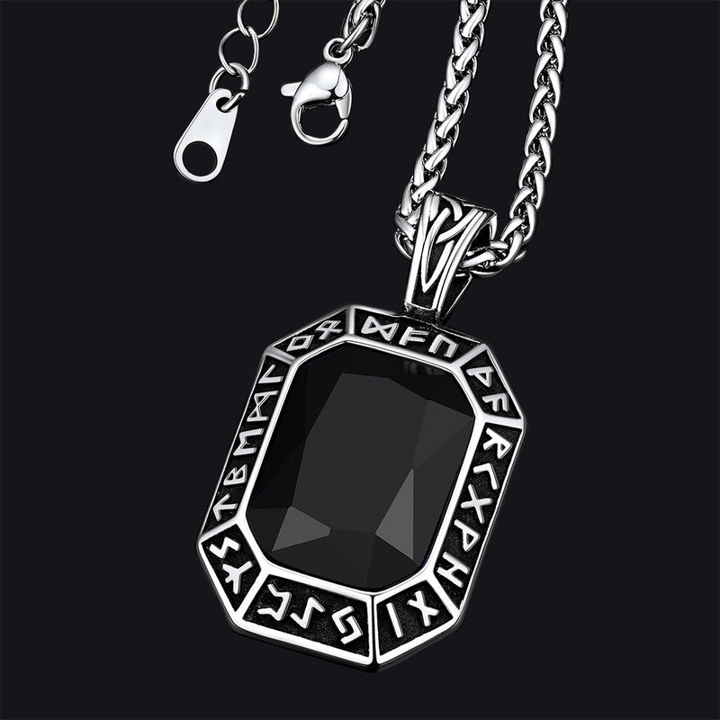 Engraved Crystal Dog Tag Necklace With Viking Runes for