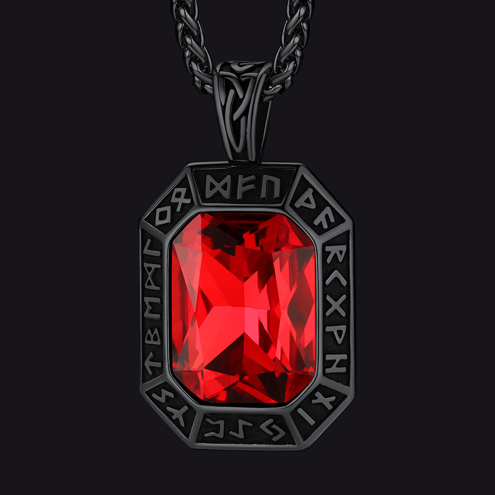 Engraved Crystal Dog Tag Necklace With Viking Runes for