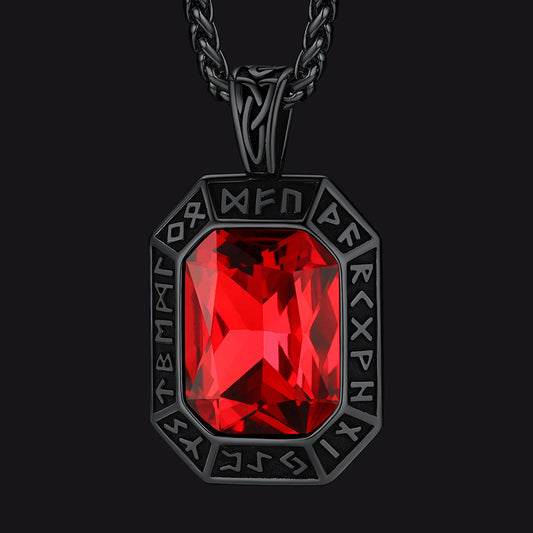 Engraved Crystal Dog Tag Necklace With Viking Runes for