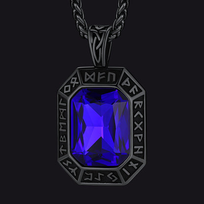 Engraved Crystal Dog Tag Necklace With Viking Runes for