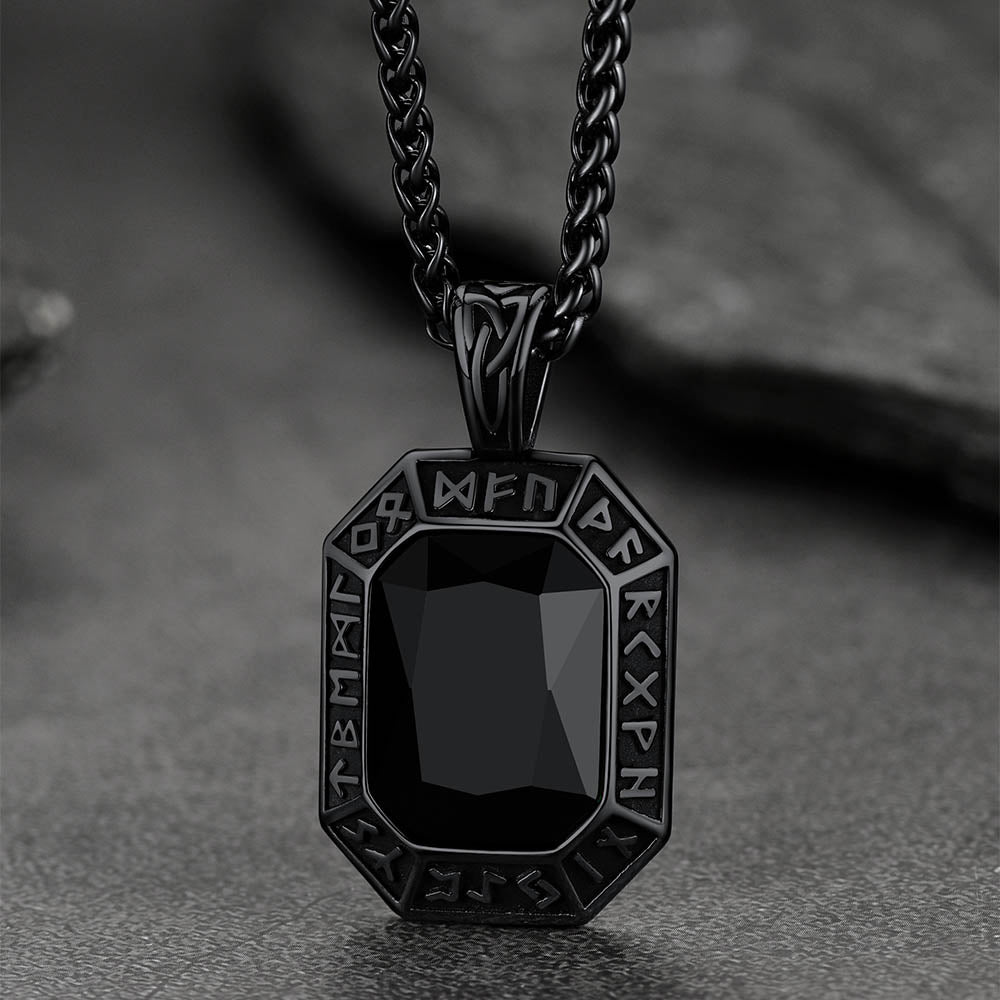 Engraved Crystal Dog Tag Necklace With Viking Runes for