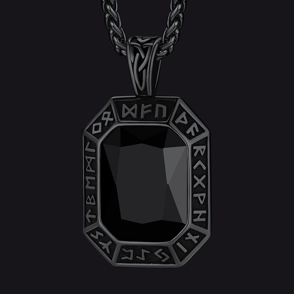 Engraved Crystal Dog Tag Necklace With Viking Runes for