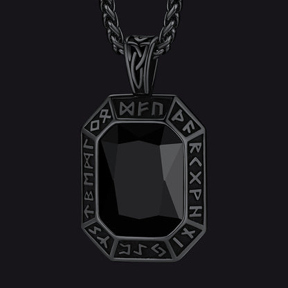 Engraved Crystal Dog Tag Necklace With Viking Runes for