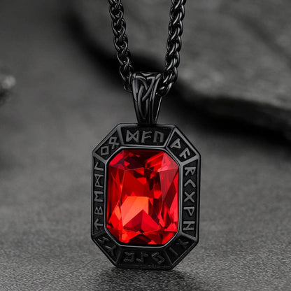 Engraved Crystal Dog Tag Necklace With Viking Runes for