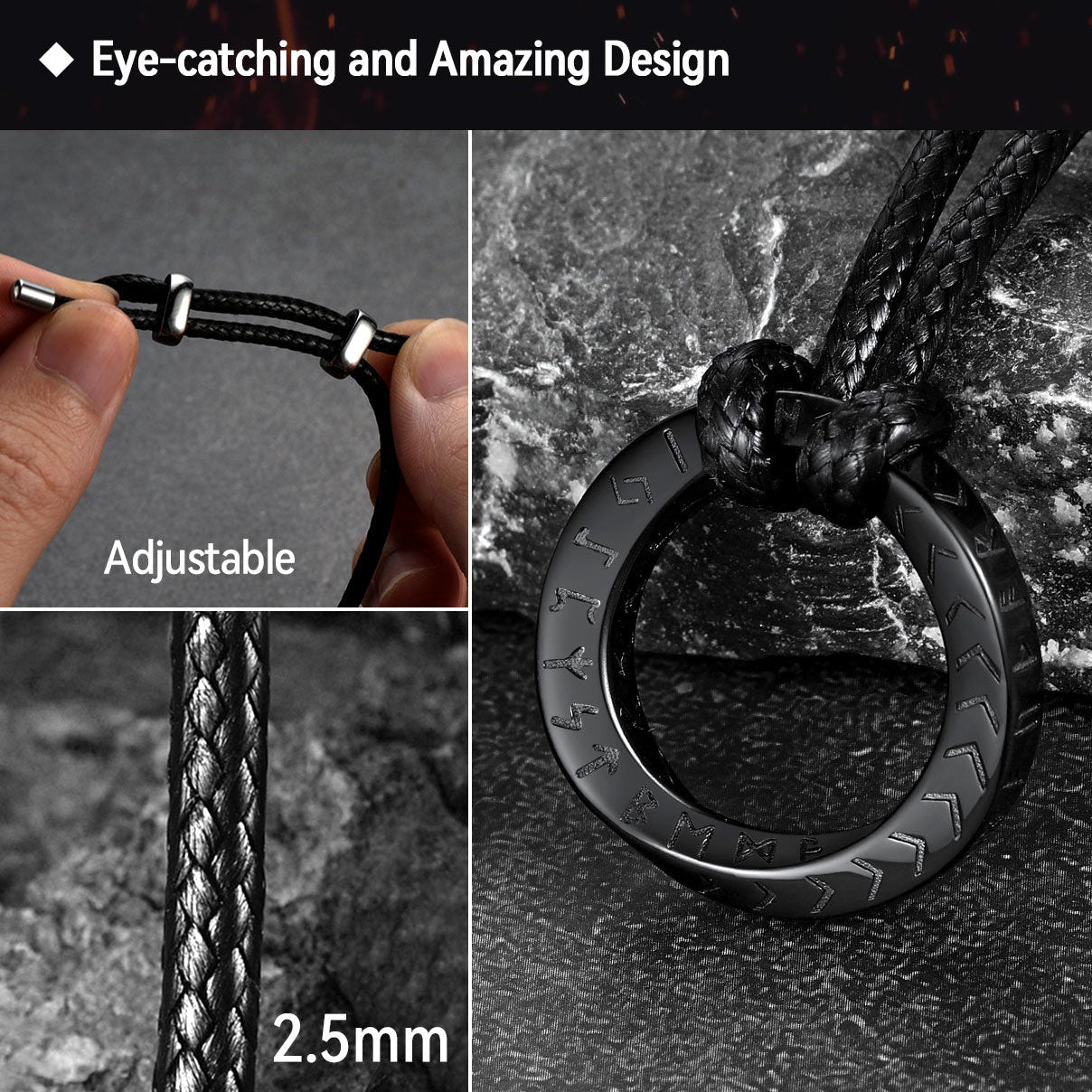 Viking Mobius Circle Leather Necklace Adjustable Leather Chain for