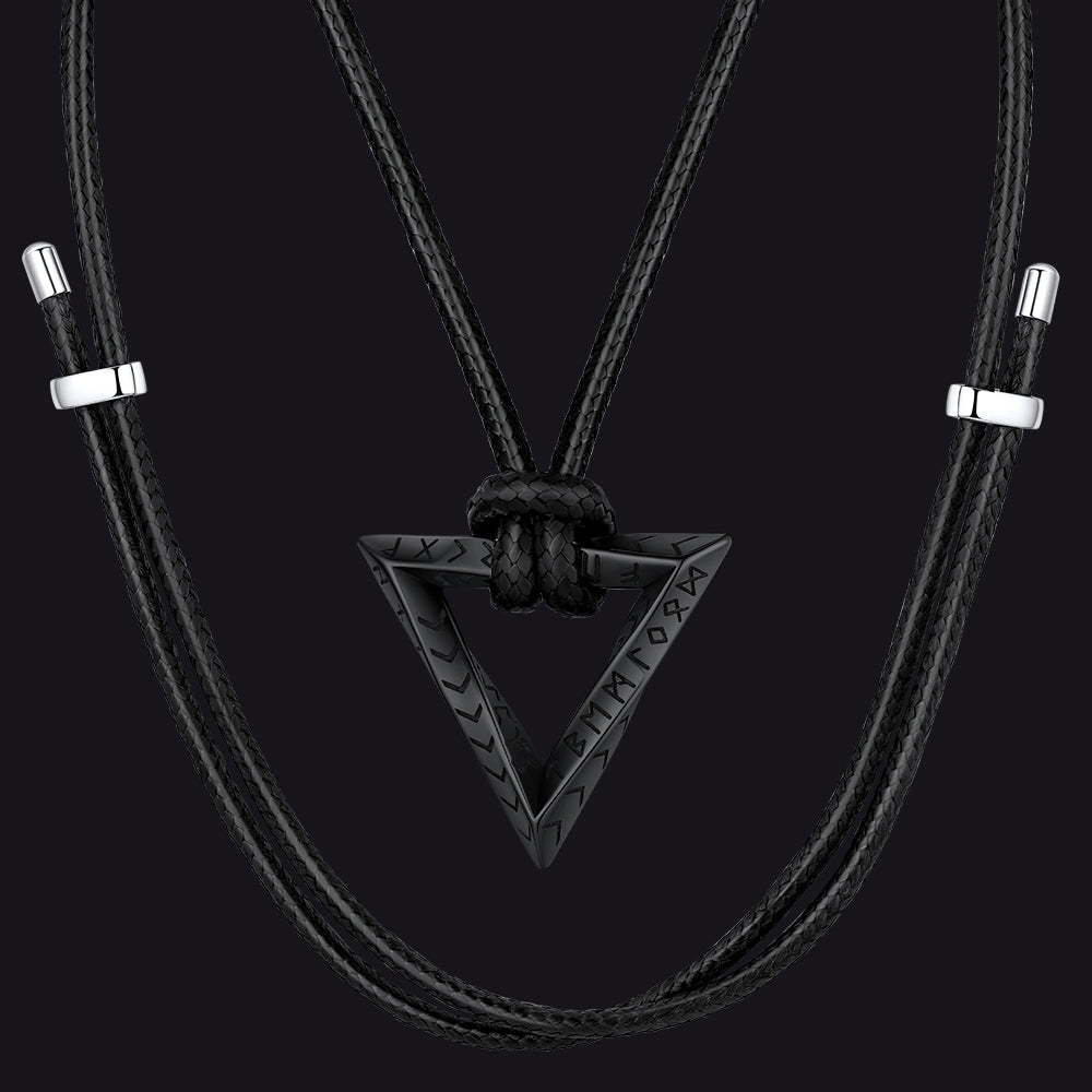 Viking Rune Mobius Triangle Pendant Necklace With Leather Chain
