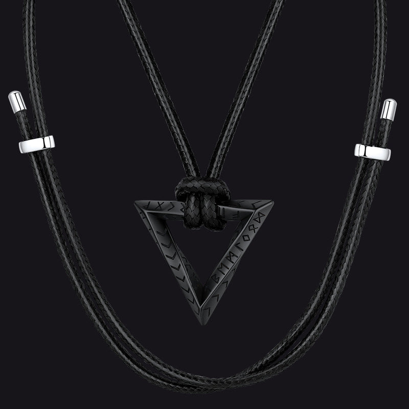 Viking Rune Mobius Triangle Pendant Necklace With Leather Chain