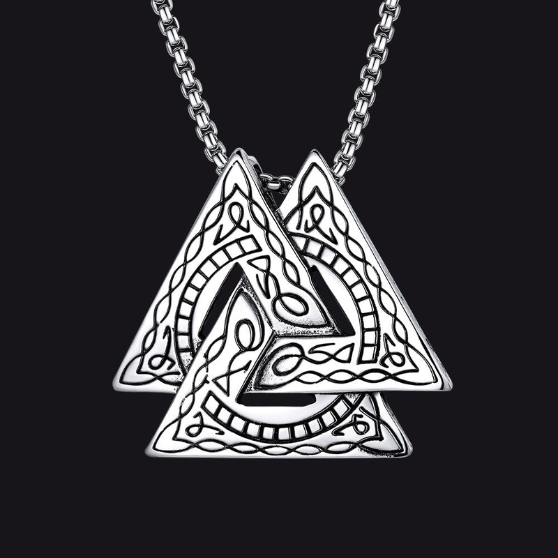 Viking Norse Odin Triangle Valknut Pendant Necklace for