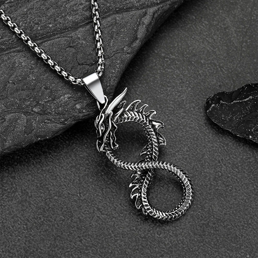 Punk Infinity Dragon Pendant Necklace for