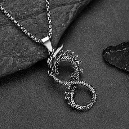Punk Infinity Dragon Pendant Necklace for