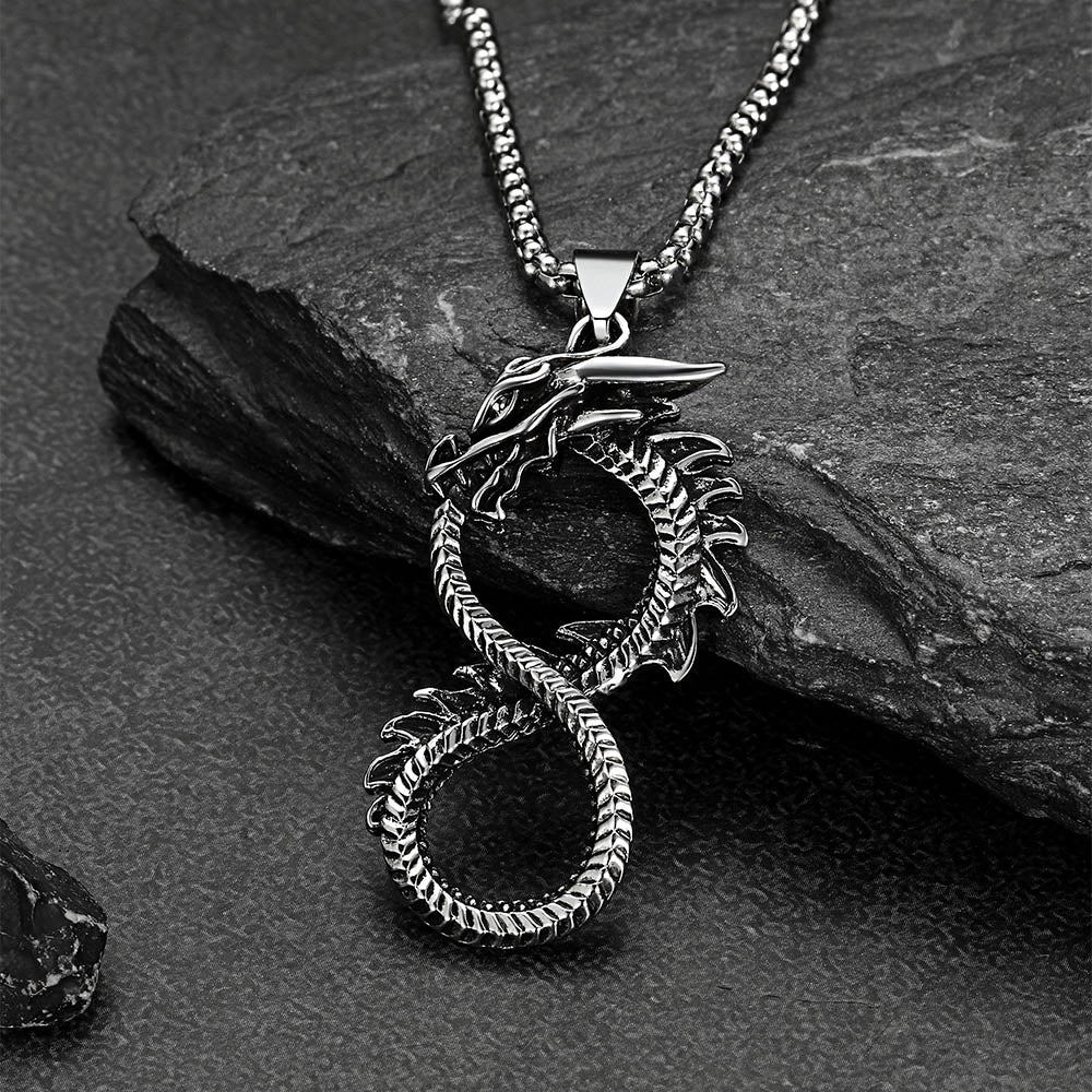 Punk Infinity Dragon Pendant Necklace for