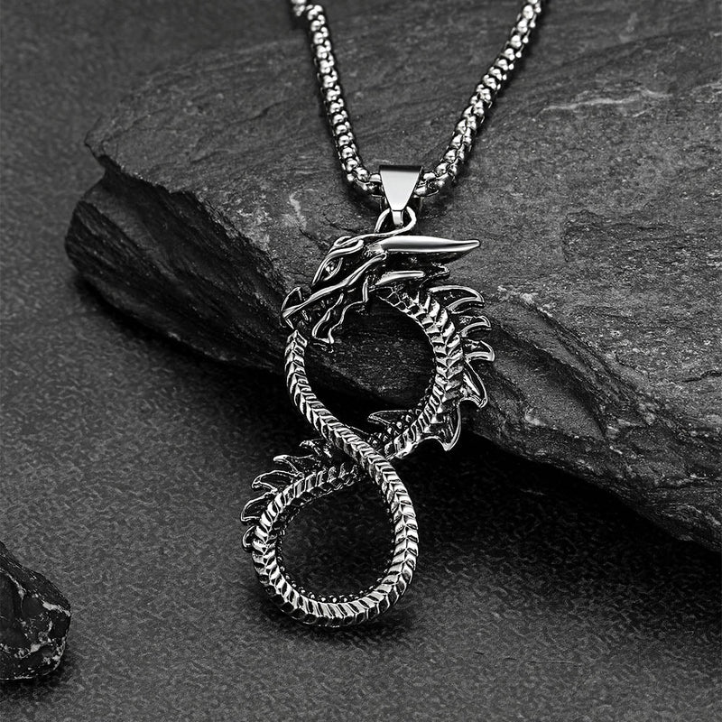 Punk Infinity Dragon Pendant Necklace for