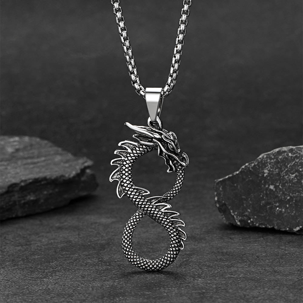 Punk Infinity Dragon Pendant Necklace for