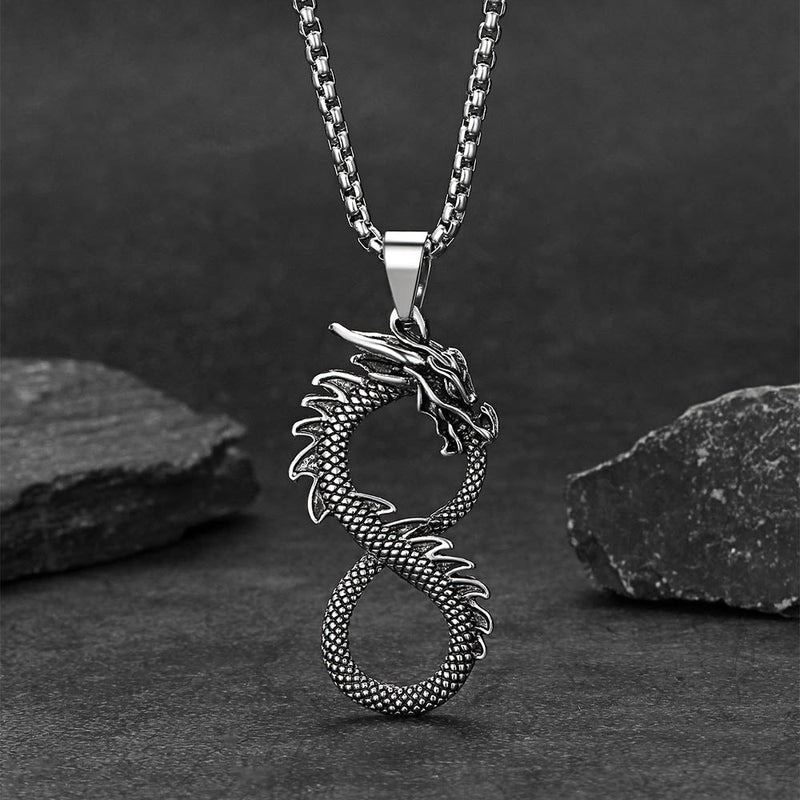 Punk Infinity Dragon Pendant Necklace for