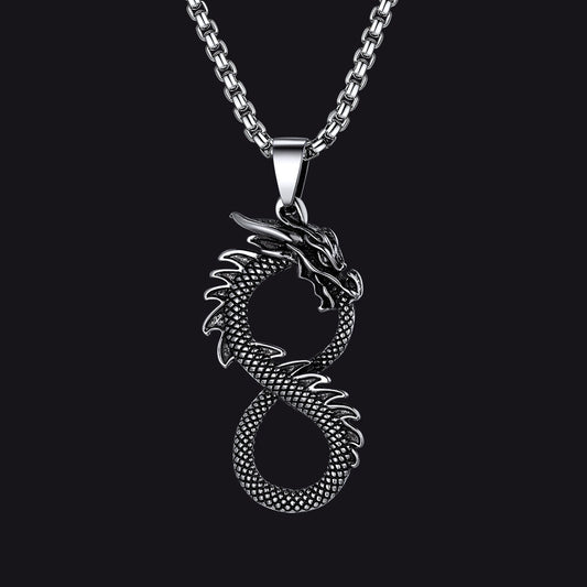 Punk Infinity Dragon Pendant Necklace for