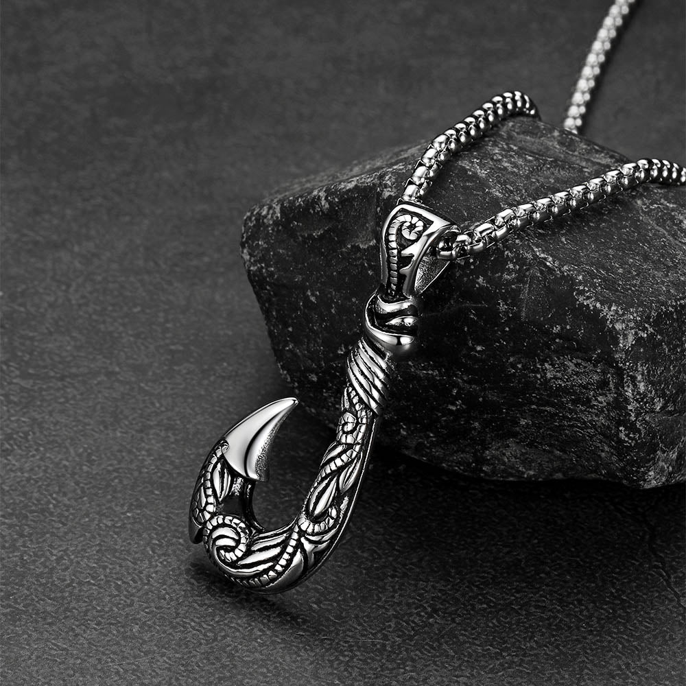 Viking Fish Hook Pendant Amulet Necklace for