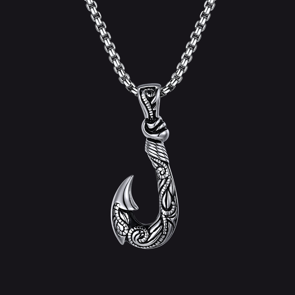 Viking Fish Hook Pendant Amulet Necklace for