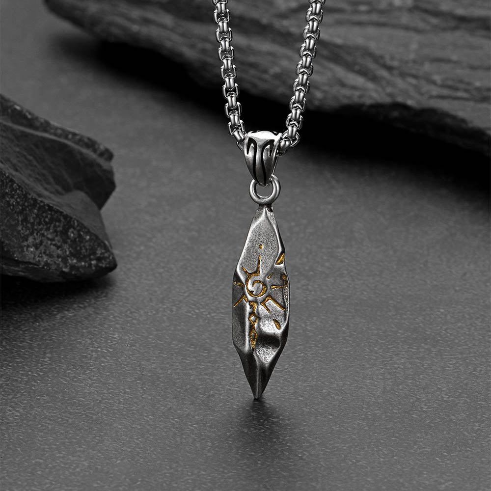 Punk Wishing Stone Tribal Rune Sun Pattern Necklace for