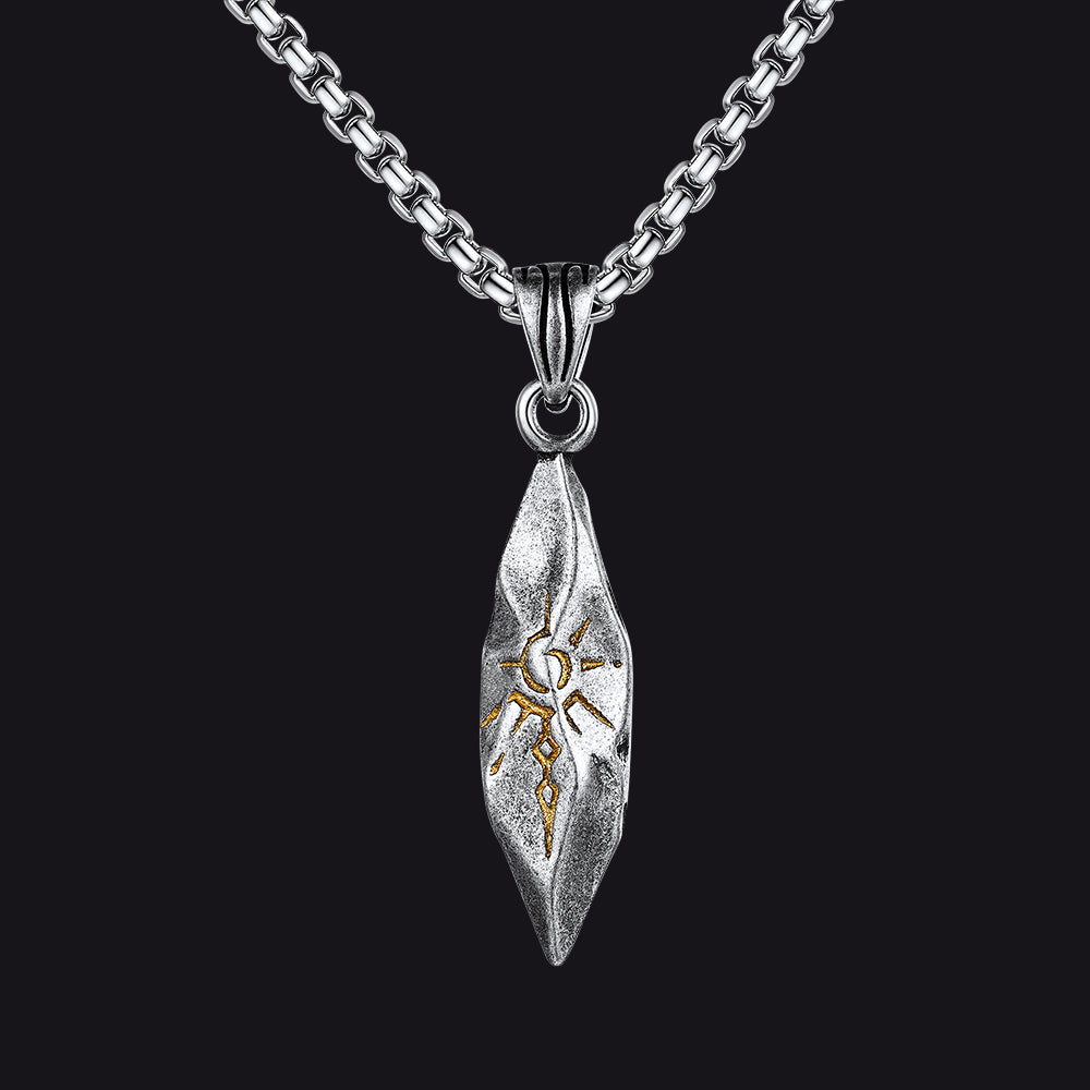 Punk Wishing Stone Tribal Rune Sun Pattern Necklace for