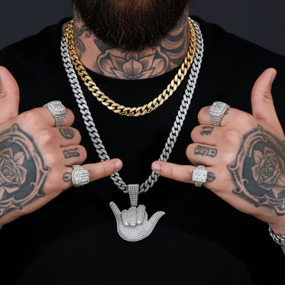 Full Diamond 666 Hand Pendant With Cuban Chain Necklace for