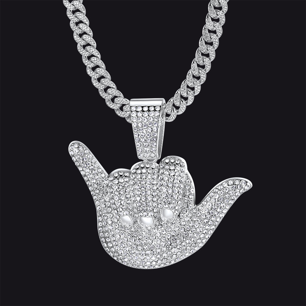 Full Diamond 666 Hand Pendant With Cuban Chain Necklace for
