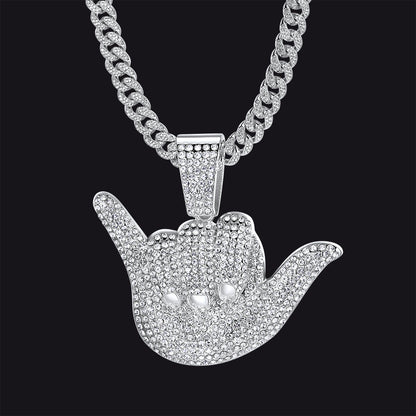 Full Diamond 666 Hand Pendant With Cuban Chain Necklace for