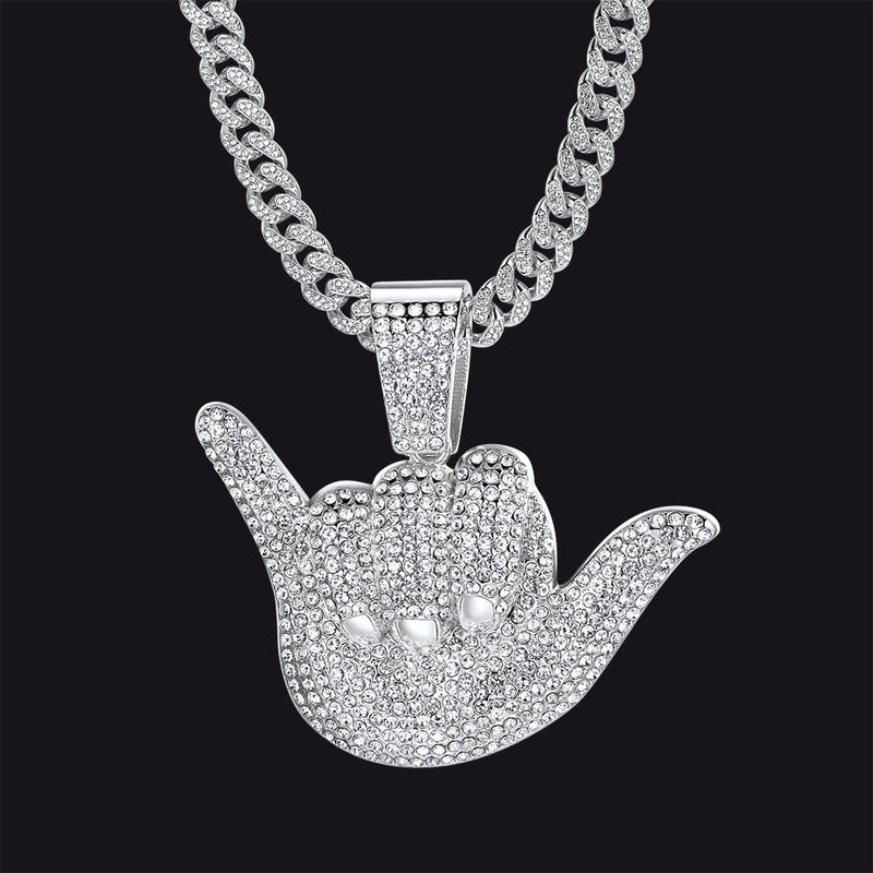 Full Diamond 666 Hand Pendant With Cuban Chain Necklace for