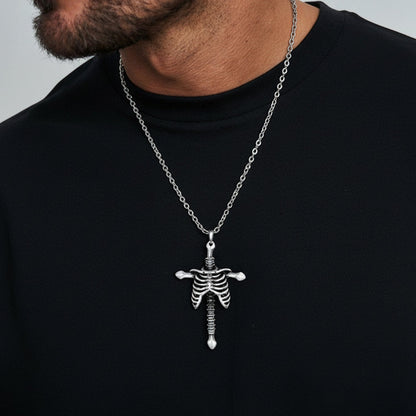 Gothic Jesus Skeleton Cross Pendant Necklace for
