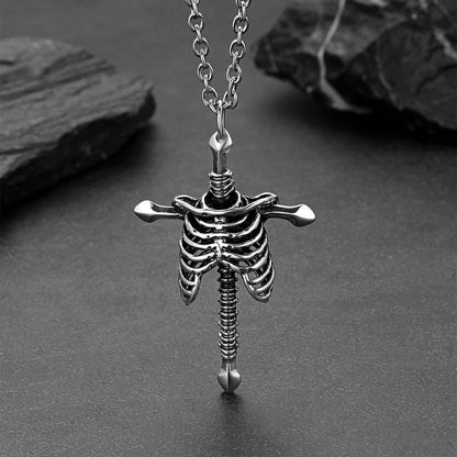 Gothic Jesus Skeleton Cross Pendant Necklace for