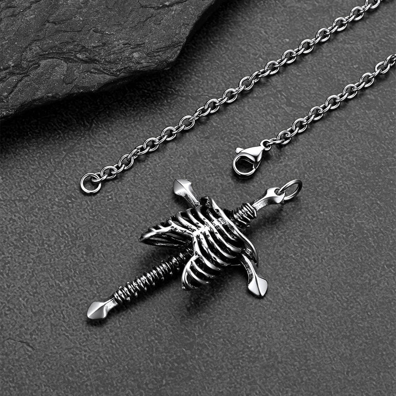 Gothic Jesus Skeleton Cross Pendant Necklace for