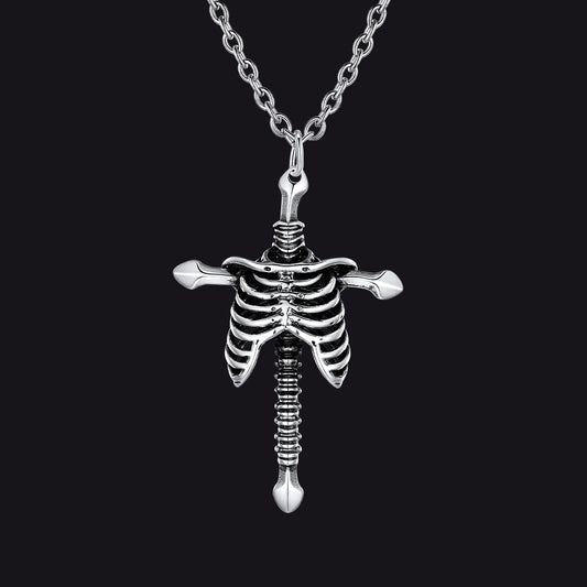 Gothic Jesus Skeleton Cross Pendant Necklace for