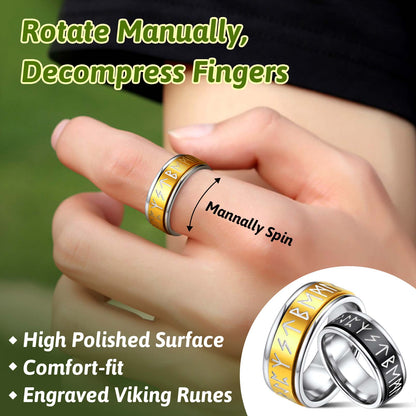 Viking Runes Fidget Anxiety Stainless Steel Ring for Couple