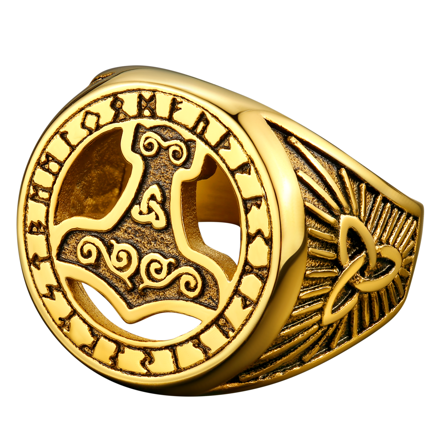 Viking Thor's Hammer Ring With Runes for