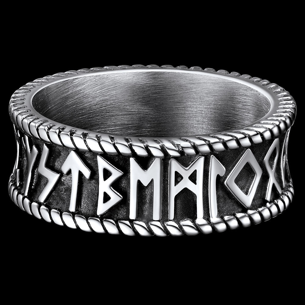 Stainless Steel Norse Viking Runes Band Ring for