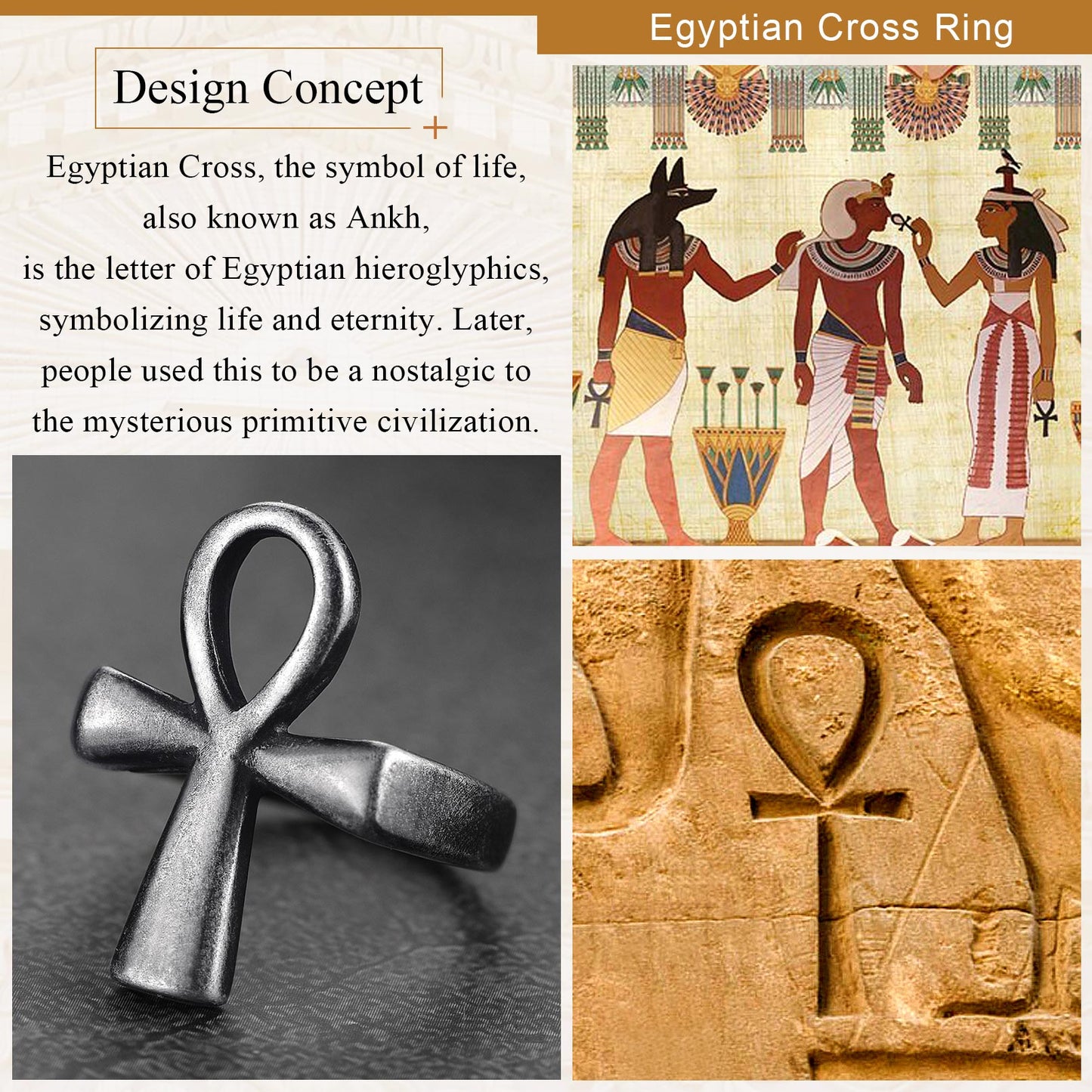 Egyptian Coptic Ankh Cross Stainless Steel Ring for