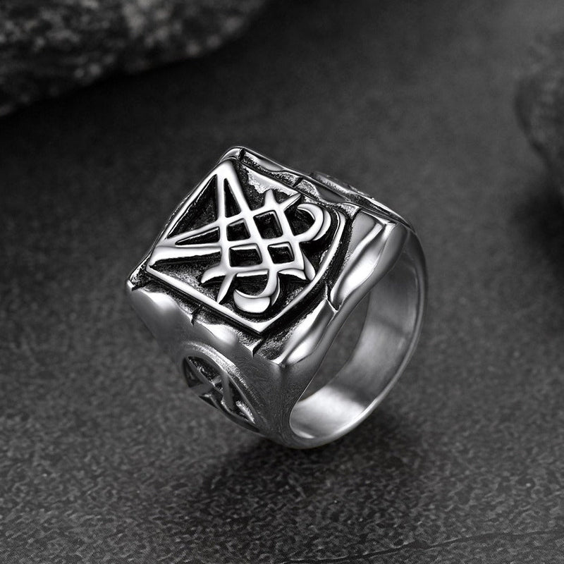 Satanic Lucifer Stainless Steel Signet Ring for