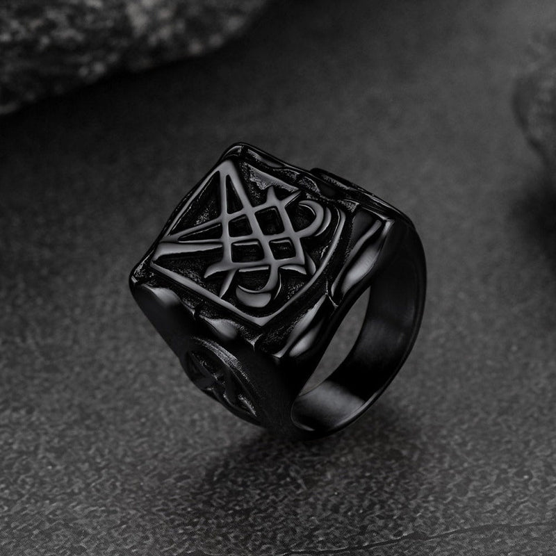 Satanic Lucifer Stainless Steel Signet Ring for