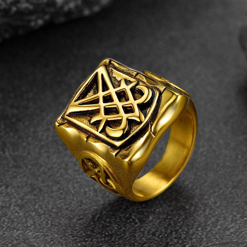 Satanic Lucifer Stainless Steel Signet Ring for