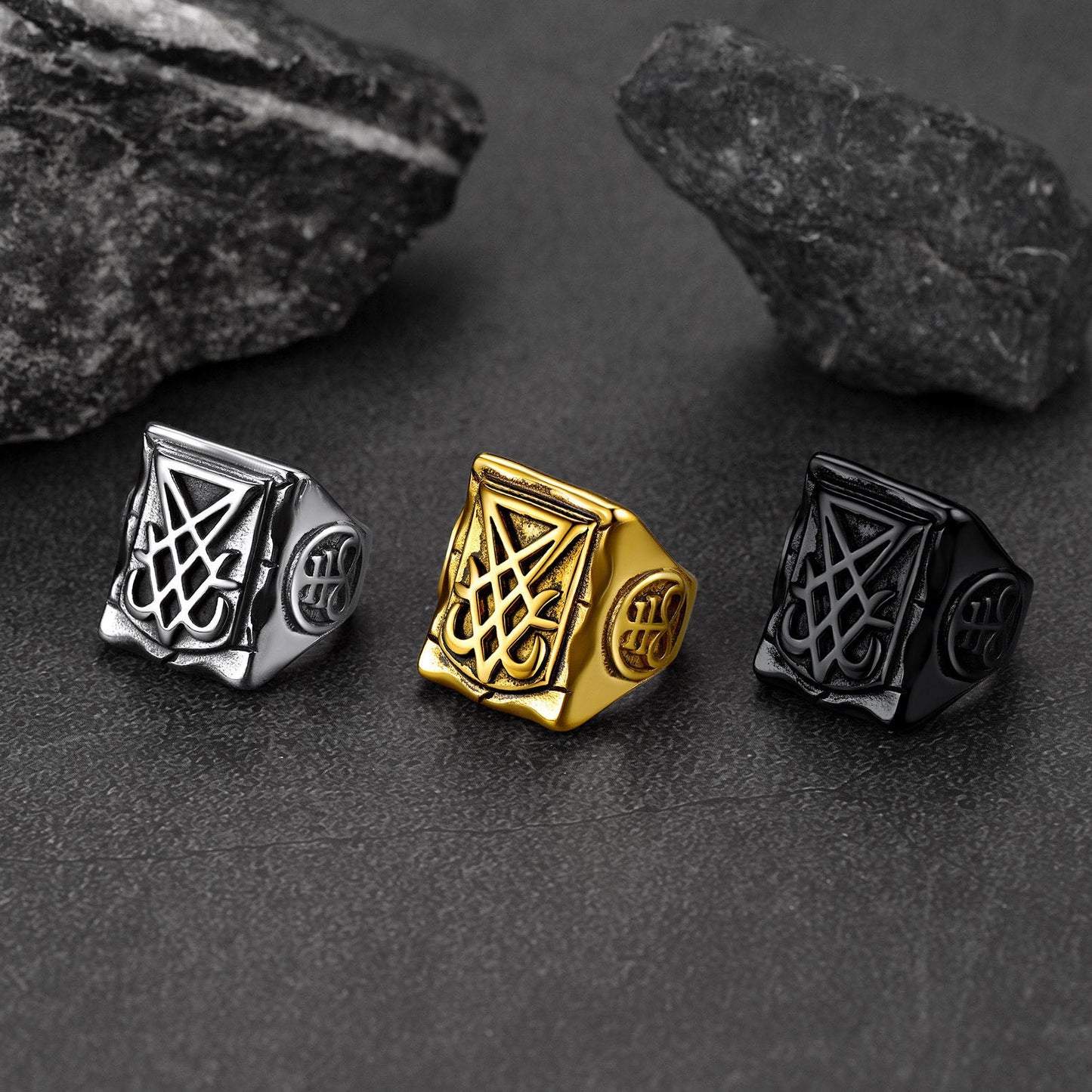 Satanic Lucifer Stainless Steel Signet Ring for