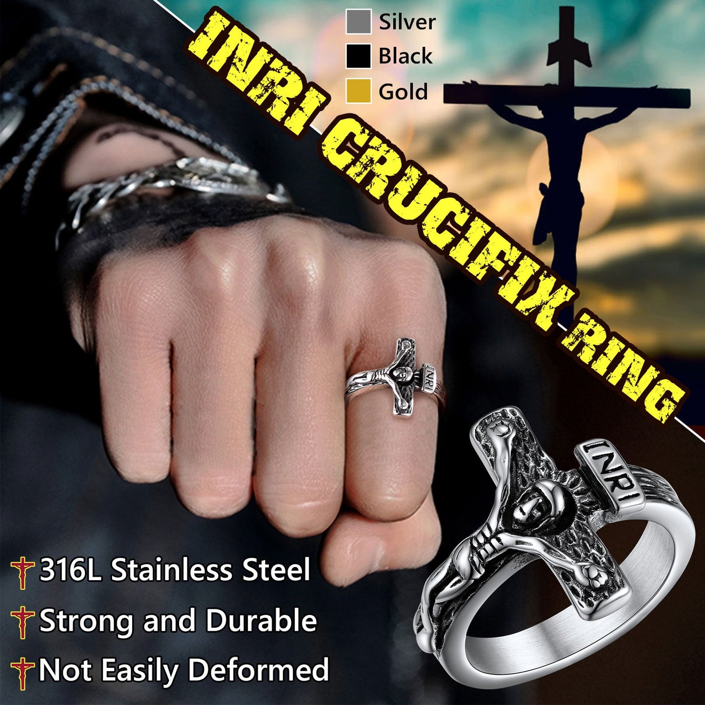 Christian Jesus Crucifix Cross Ring for