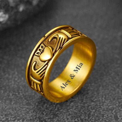 Celtic Claddagh Love Wedding Band Ring for