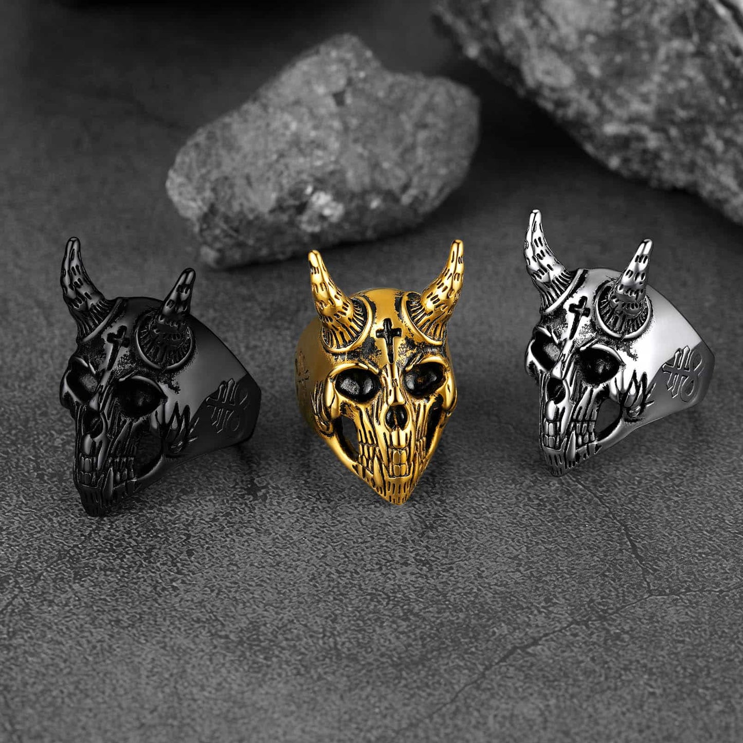Satanic Baphomet Goat Skull Head Ring for