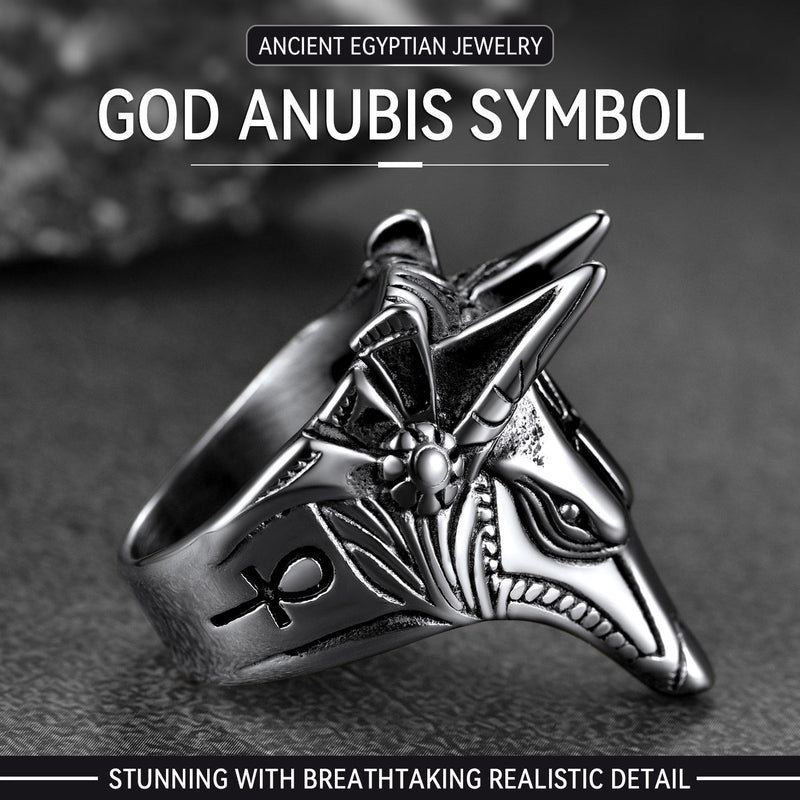 Ancient Egyptian Anubis Ring With Ankh Cross for