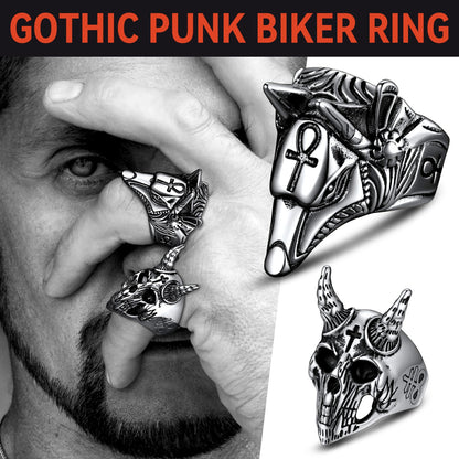 Ancient Egyptian Anubis Ring With Ankh Cross for